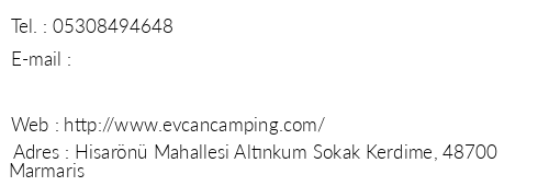 Hisarn Evcan Camping telefon numaralar, faks, e-mail, posta adresi ve iletiim bilgileri